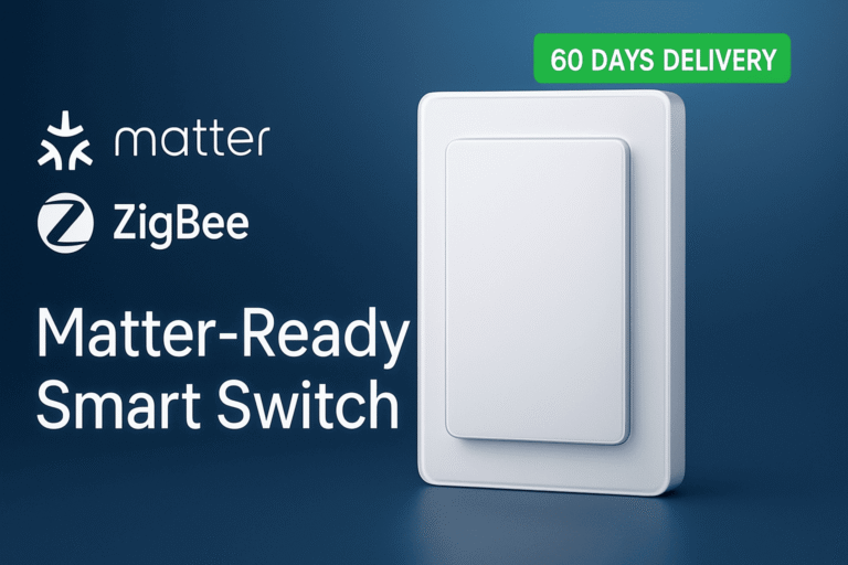 Matter ZigBee smart switch with white glass panel – modern minimalist design, 60 days fast delivery for B2B projects